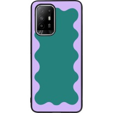 Coque OPPO F19 Pro+ - Silicone rigide noir Wavy Rectangle Green Purple