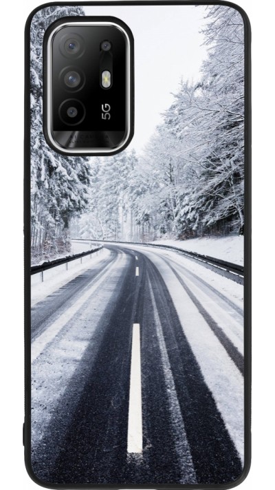 OPPO F19 Pro+ Case Hülle - Silikon schwarz Winter 22 Snowy Road