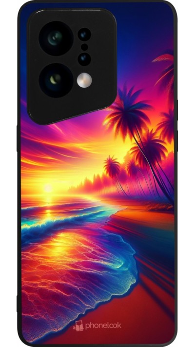 Coque OPPO Find X5 - Silicone rigide noir Plage coucher soleil flashy