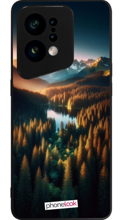 OPPO Find X5 Case Hülle - Silikon schwarz Sonnenuntergang Waldsee