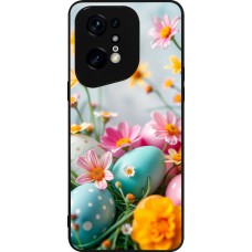 Coque OPPO Find X5 Pro - Silicone rigide noir Easter 2026 Eggs with flowers