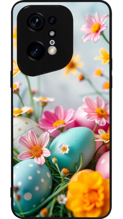 Coque OPPO Find X5 Pro - Silicone rigide noir Easter 2026 Eggs with flowers