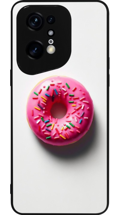 Coque OPPO Find X5 Pro - Silicone rigide noir Weißer Hintergrund, pinker Donut