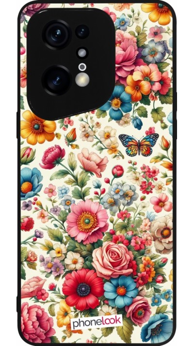 Coque OPPO Find X5 Pro - Silicone rigide noir Spring 25 printemps fleuri
