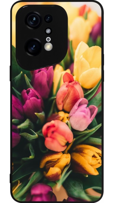 Coque OPPO Find X5 Pro - Silicone rigide noir Bouquet of tulips Spring 2026