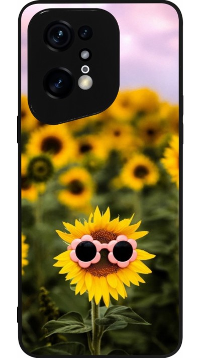 Coque OPPO Find X5 Pro - Silicone rigide noir Sunflower with glasses Spring 2026