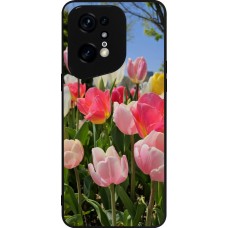 Coque OPPO Find X5 Pro - Silicone rigide noir Tulips Spring 2026