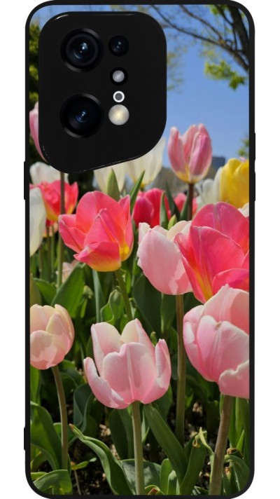 Coque OPPO Find X5 Pro - Silicone rigide noir Tulips Spring 2026