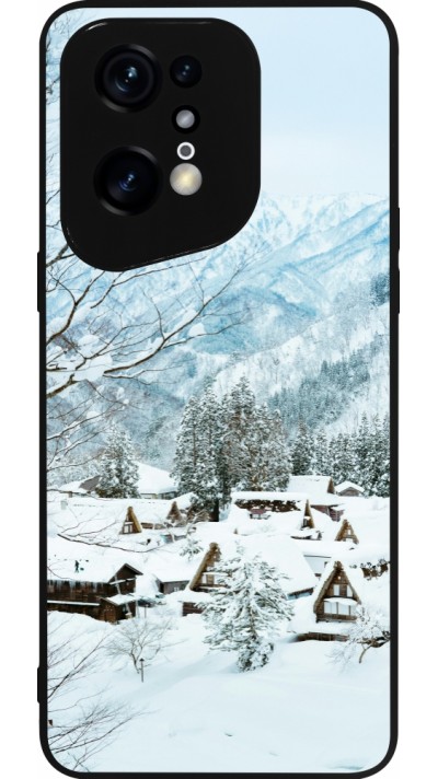 Coque OPPO Find X5 Pro - Silicone rigide noir Winter 25 Winter snowy landscape