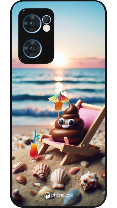 OPPO Reno7 5G Case Hülle - Silikon schwarz Kackhaufen Emoji auf Liegestuhl