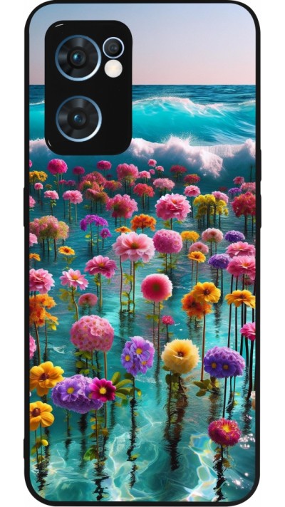 Coque OPPO Reno7 5G - Silicone rigide noir Flower sea waves