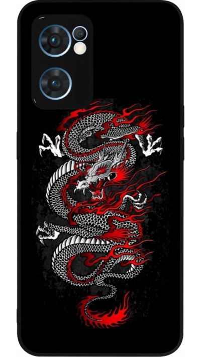 OPPO Reno7 5G Case Hülle - Silikon schwarz Japanese style Dragon Tattoo Red Black
