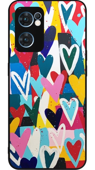 OPPO Reno7 5G Case Hülle - Silikon schwarz Joyful Hearts