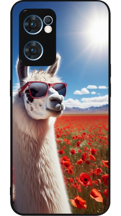OPPO Reno7 5G Case Hülle - Silikon schwarz Lama Chic in Mohnblume