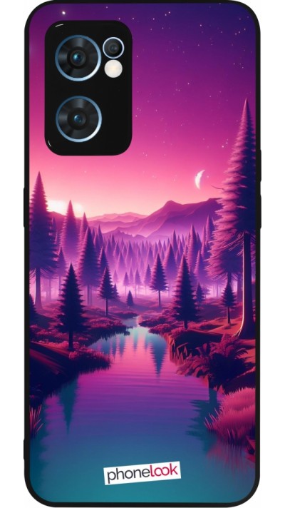 OPPO Reno7 5G Case Hülle - Silikon schwarz Lila-rosa Landschaft