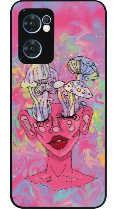 Coque OPPO Reno7 5G - Silicone rigide noir Psychedelic pink mushroom