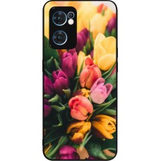 Coque OPPO Reno7 5G - Silicone rigide noir Bouquet of tulips Spring 2026