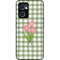 Coque OPPO Reno7 5G - Silicone rigide noir Green vichy tulips Spring 2026