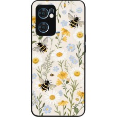Coque OPPO Reno7 5G - Silicone rigide noir Pattern bees Spring 2026