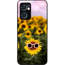 Coque OPPO Reno7 5G - Silicone rigide noir Sunflower with glasses Spring 2026