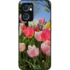 Coque OPPO Reno7 5G - Silicone rigide noir Tulips Spring 2026