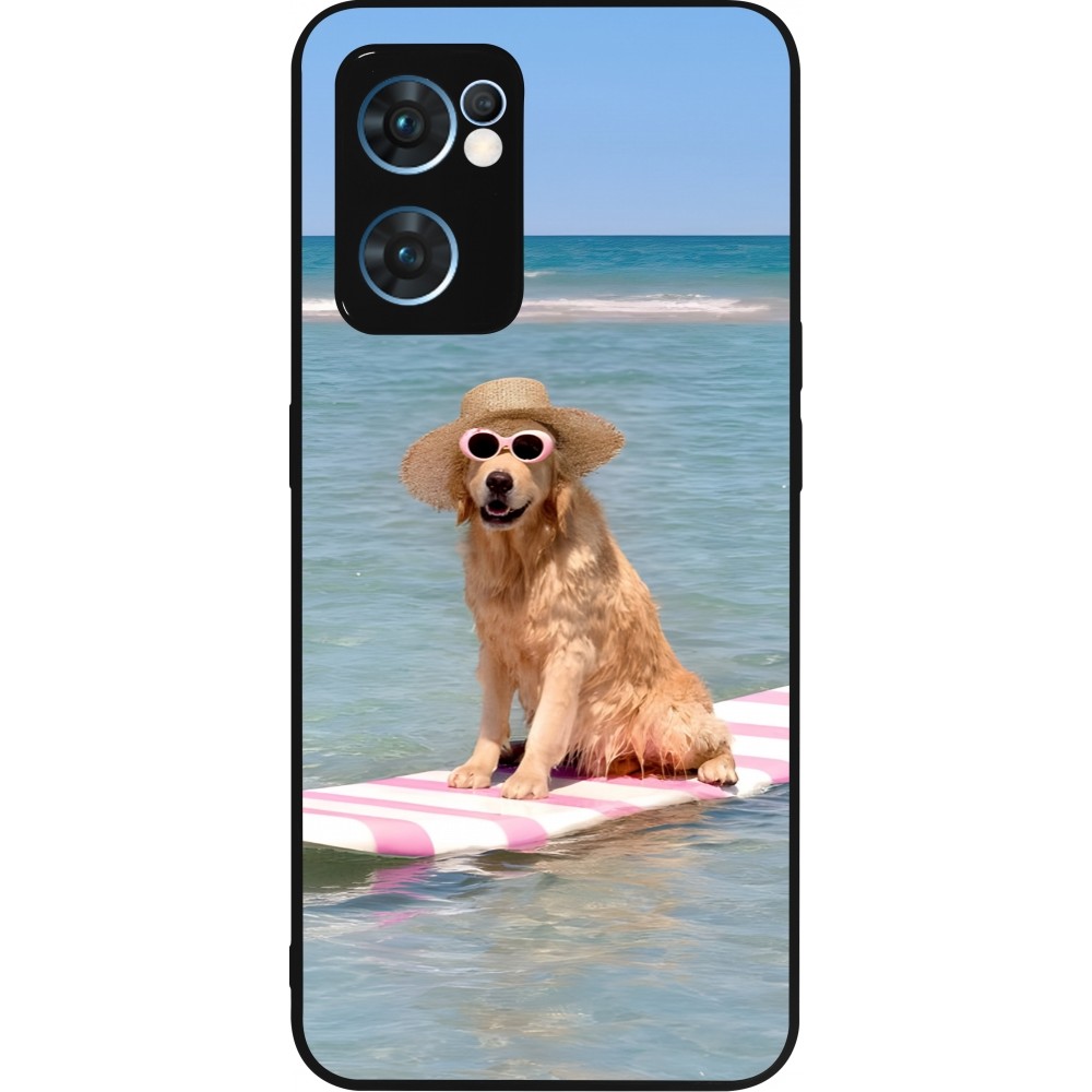 OPPO Reno7 5G Case Hülle - Silikon schwarz Summer Dog on Paddle