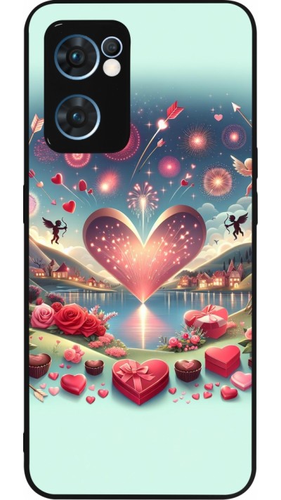 Coque OPPO Reno7 5G - Silicone rigide noir Valentine 2025 Chic
