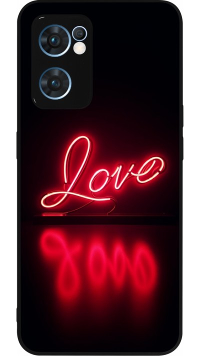 Coque OPPO Reno7 5G - Silicone rigide noir Valentine 2025 Neon Love