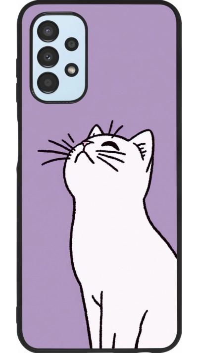 Coque Samsung Galaxy A13 5G - Silicone rigide noir Chat sur fond violet