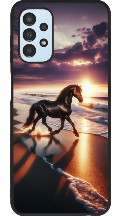 Coque Samsung Galaxy A13 5G - Silicone rigide noir Cheval majestueux plage