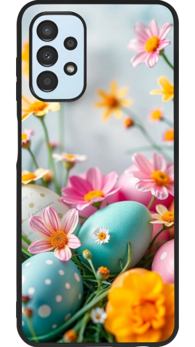 Coque Samsung Galaxy A13 5G - Silicone rigide noir Easter 2026 Eggs with flowers