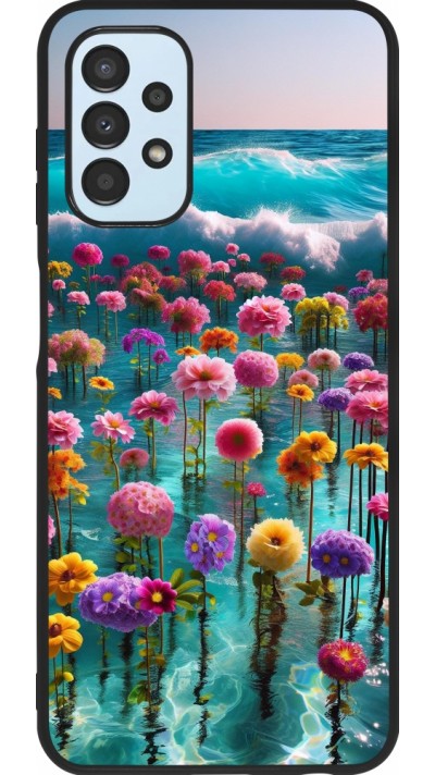 Samsung Galaxy A13 5G Case Hülle - Silikon schwarz Blumenmeer Wellen