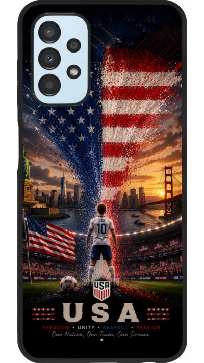 Coque Samsung Galaxy A13 5G - Silicone rigide noir Football États-Unis splash 2026