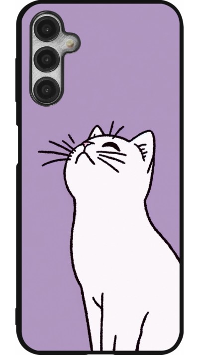 Coque Samsung Galaxy A14 5G - Silicone rigide noir Chat sur fond violet