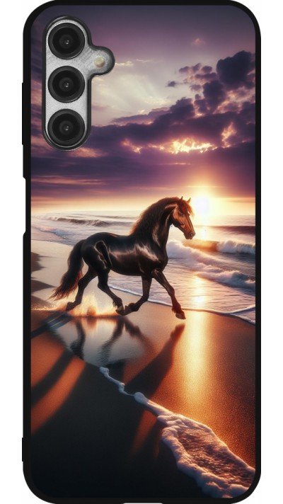 Coque Samsung Galaxy A14 5G - Silicone rigide noir Cheval majestueux plage