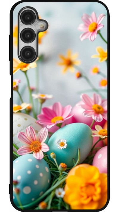 Coque Samsung Galaxy A14 5G - Silicone rigide noir Easter 2026 Eggs with flowers