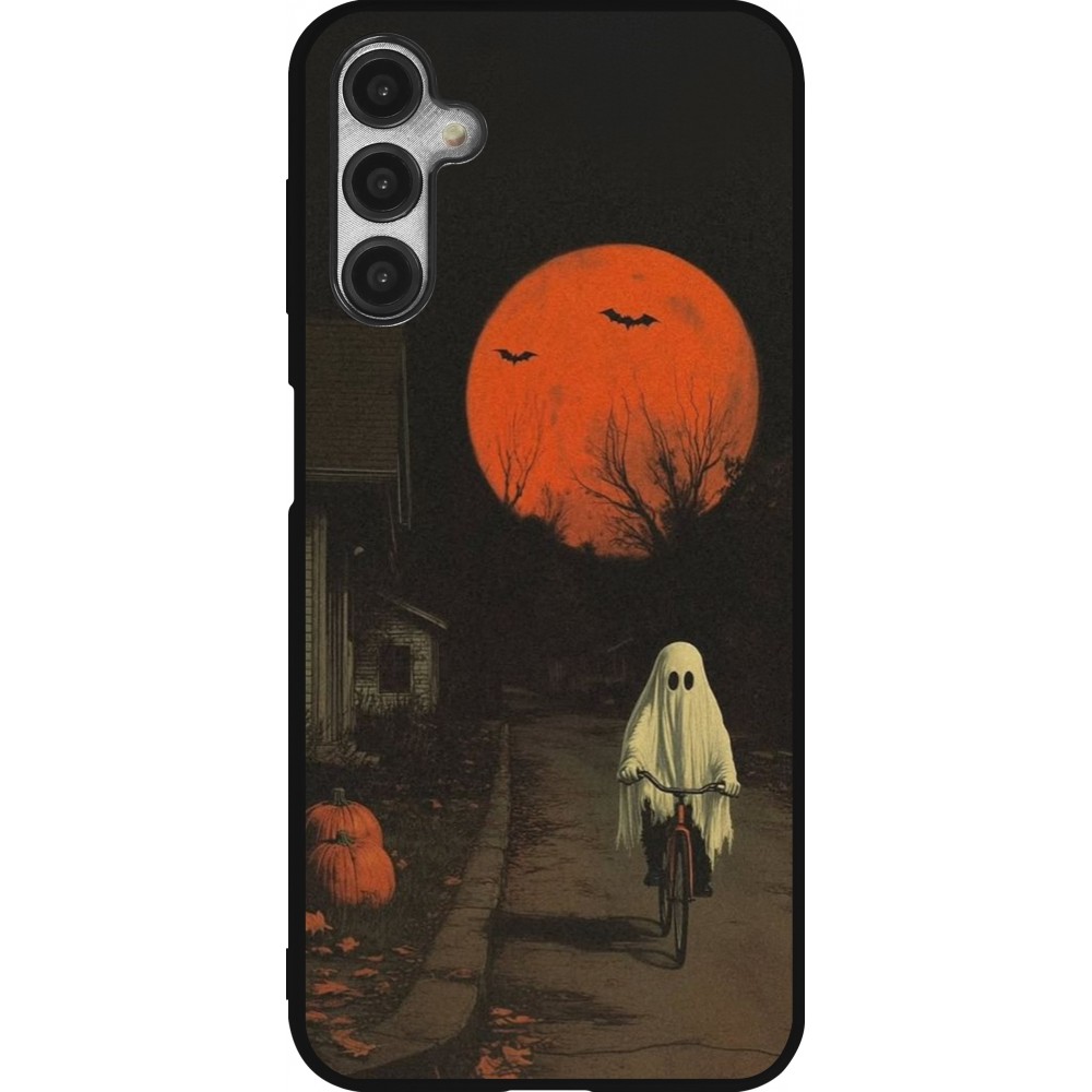 Coque Samsung Galaxy A14 5G - Silicone rigide noir Halloween 2025 Ghost on a bicycle
