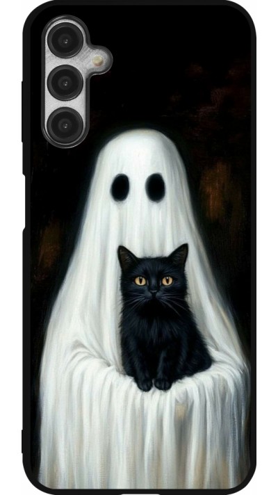 Coque Samsung Galaxy A14 5G - Silicone rigide noir Halloween 2025 Ghost with black cat Coque Samsung Galaxy A14 5G - Silicone rigide noir Halloween 2025 Ghost with black cat