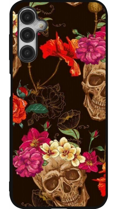 Samsung Galaxy A14 5G Case Hülle - Silikon schwarz Skulls and flowers