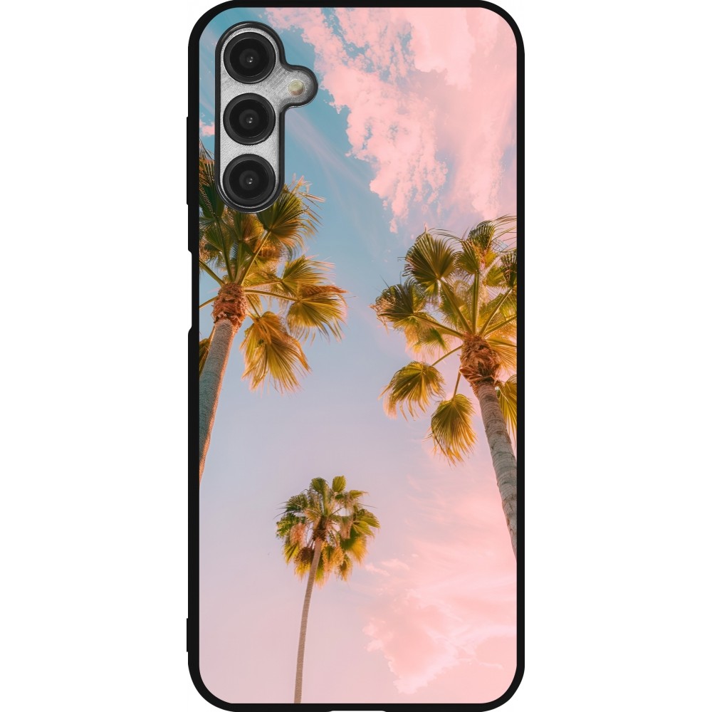 Coque Samsung Galaxy A14 5G - Silicone rigide noir Summer 2025 Palmiers