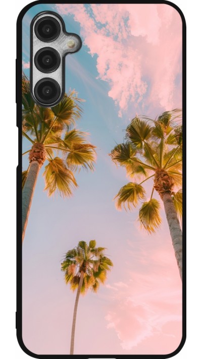 Coque Samsung Galaxy A14 5G - Silicone rigide noir Summer 2025 Palmiers