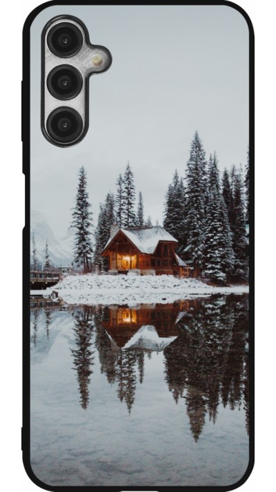 Coque Samsung Galaxy A14 5G - Silicone rigide noir Winter 25 Winter house forest afternoon