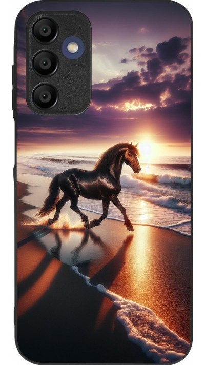Coque Samsung Galaxy A15 - Silicone rigide noir Cheval majestueux plage
