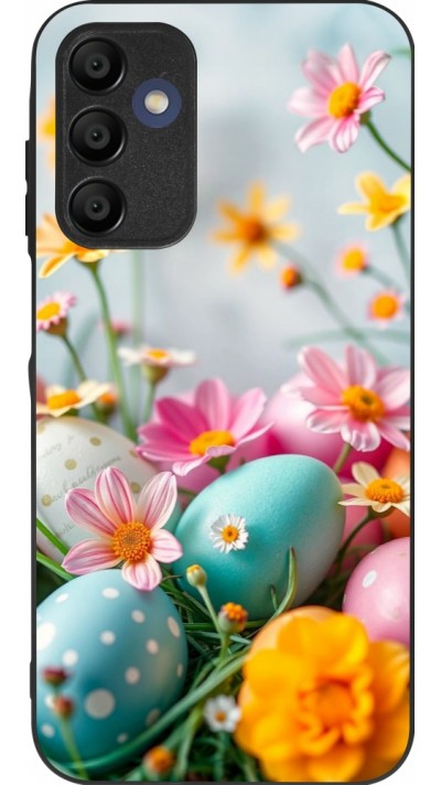 Coque Samsung Galaxy A15 - Silicone rigide noir Easter 2026 Eggs with flowers