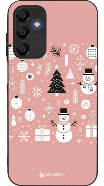 Coque Samsung Galaxy A15 - Silicone rigide noir Noël 2024 Rose Snowman Christmas