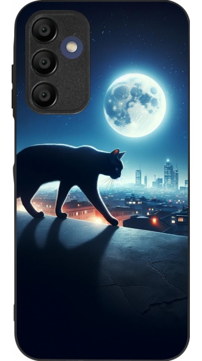 Samsung Galaxy A16 Case Hülle - Silikon schwarz Schwarze Katze unter dem Vollmond