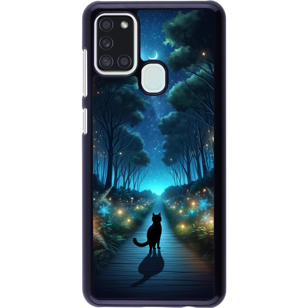 Samsung Galaxy A21s Case Hülle - Schwarze Katze Spaziergang