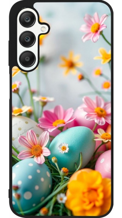 Coque Samsung Galaxy A25 - Silicone rigide noir Easter 2026 Eggs with flowers
