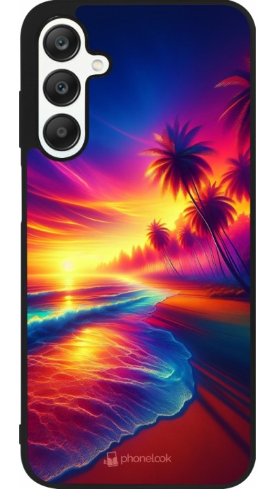 Coque Samsung Galaxy A25 - Silicone rigide noir Plage coucher soleil flashy