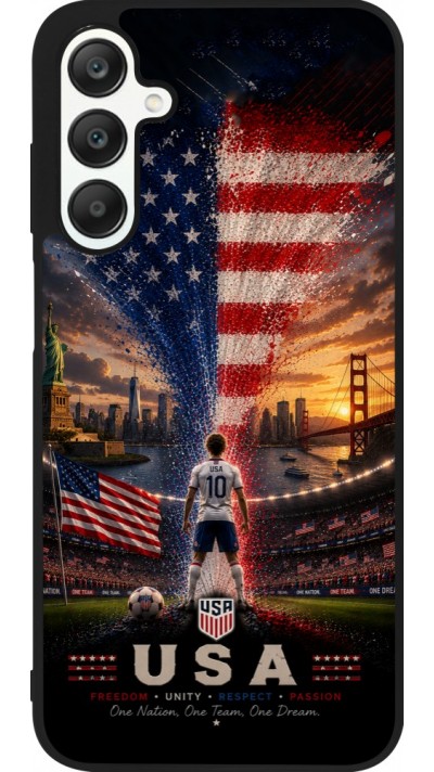 Coque Samsung Galaxy A25 - Silicone rigide noir Football États-Unis splash 2026